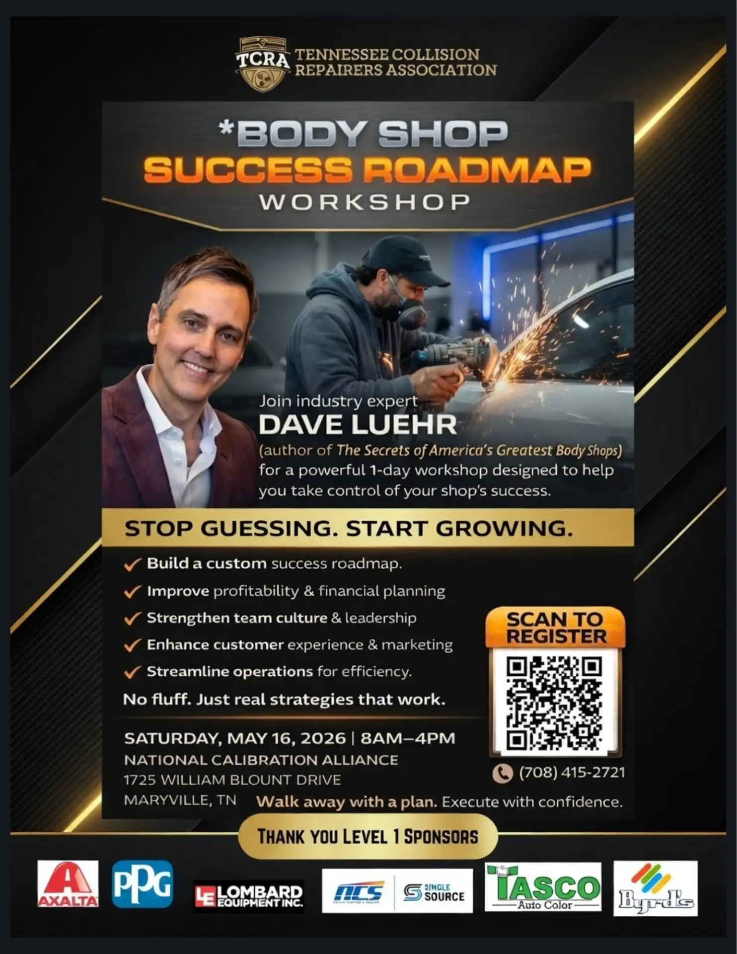 Dave Luehr Body Shop Success Roadmap TCRA event flyer